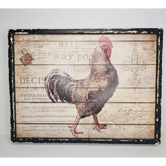 Wood Pallet Art Rustic Framed Rooster Chicken Farm Cottagecore Cafe Decoration - Picture 4 of 6